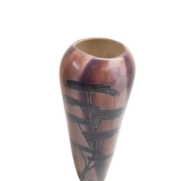 Stone Vase Hand Carved African Alabaster SIGNED Etched Scenes Gazelle Animal VTG - Picture 6 of 16